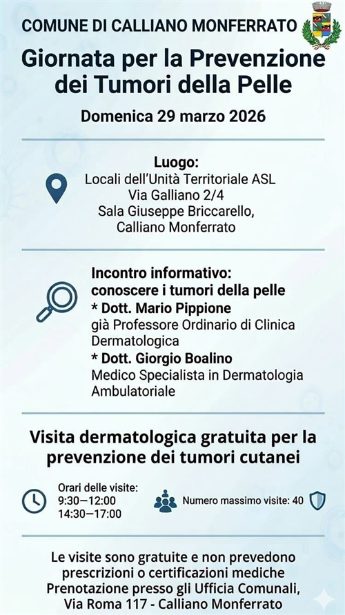 Giornata per la prevenzione dei Tumori della Pelle
